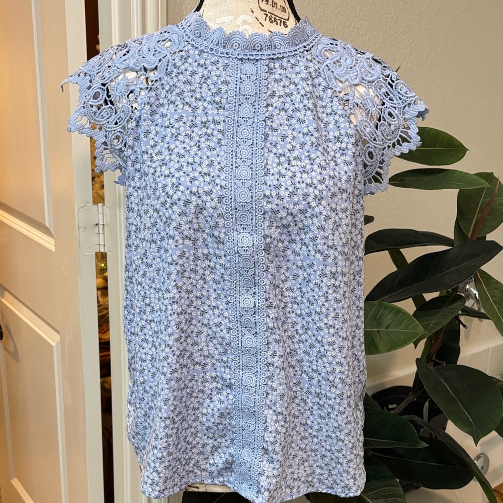 No Boundaries Light Blue Lace Blouse
